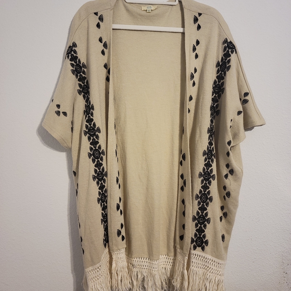 Kori Cream and Black Floral Women's Poncho
